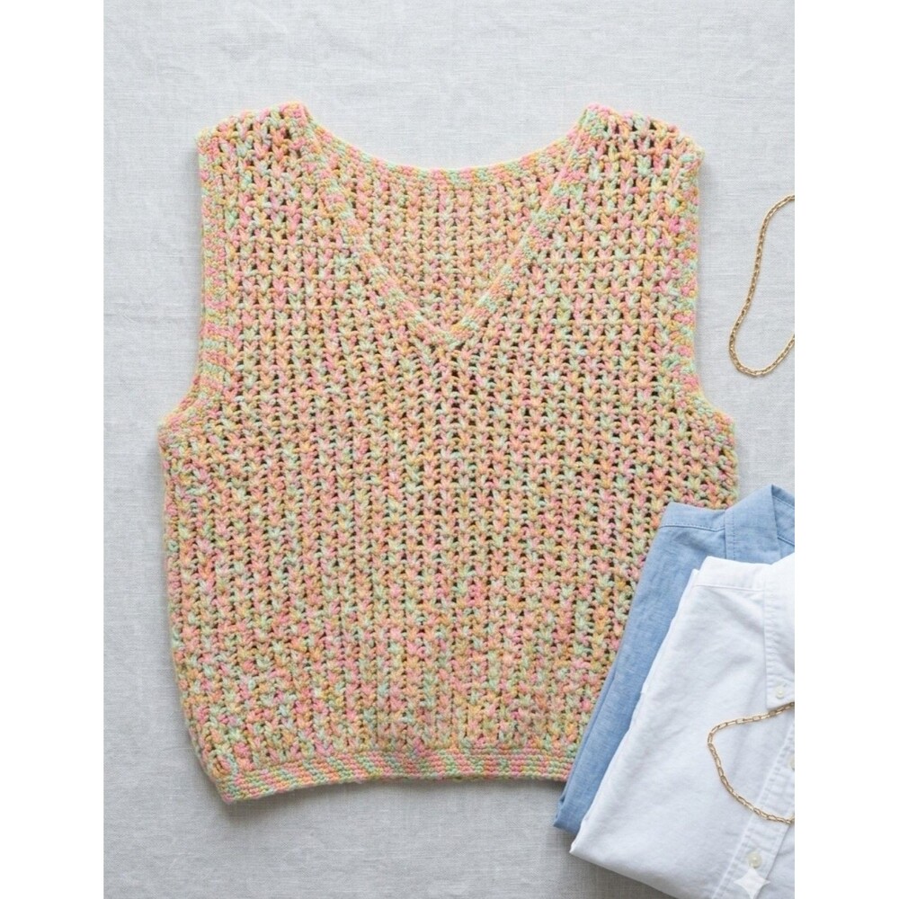 Handmade Pastel Crochet Sweater Vest - Fairycore Cottagecore Boho Knit Top M